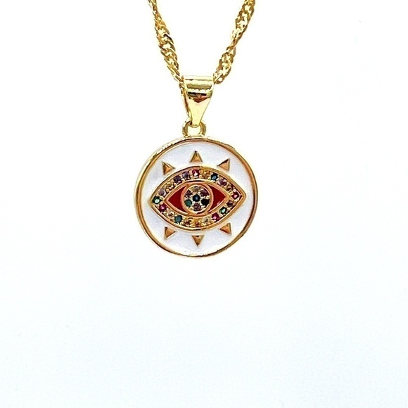 THREE Layers Of Gold Necklace With Evil Eye And Lightening Charm. - Picture 3 of 3